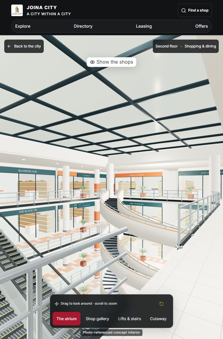 Visitors can hide the directory window and explore the modelled interior.