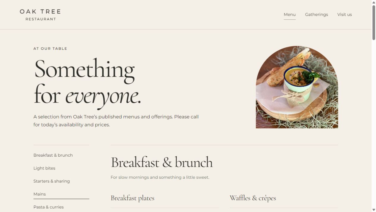 A dedicated catalogue makes food, drinks and occasions easy to browse.